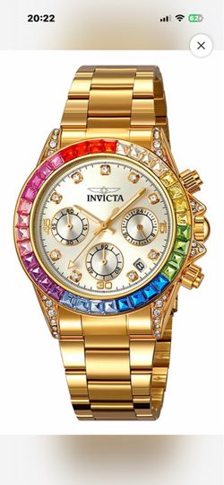 Invicta Gold Chronograph Watch Rainbow Bezel