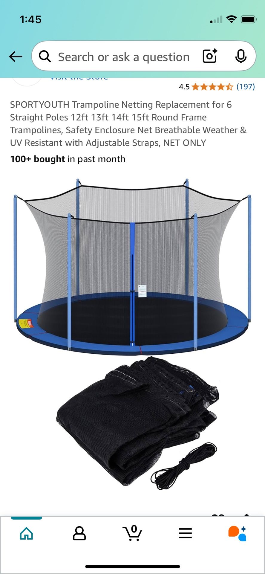 One trampoline safety net for 14ft 6 poles trampoline