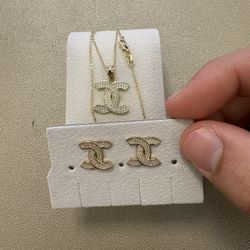 Cadena Dije Y Aretes En Oro 10k