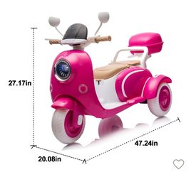 12V 2 Motors Kids Ride On Motorcycle, 2 Seater Electric Scooter Toy w/Music, Bluetooth, USB, Flip Seat, Storage Hooks & Oversized Trunk (Ages 3–6)
