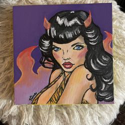 Original Bettie Page Painting, 10x10”, Gallery Wrap Canvas 