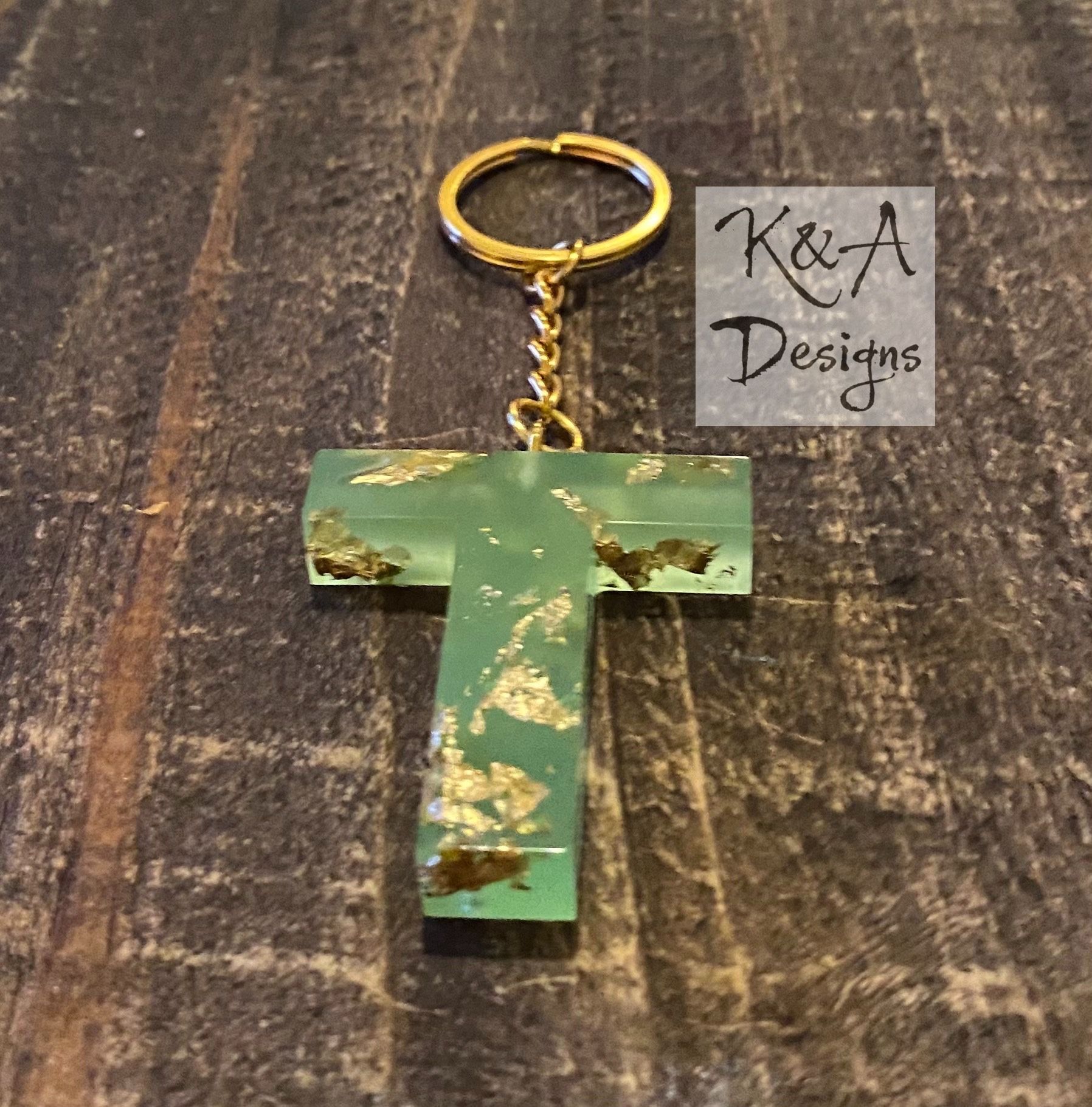 Green And Gold “T” Keychain