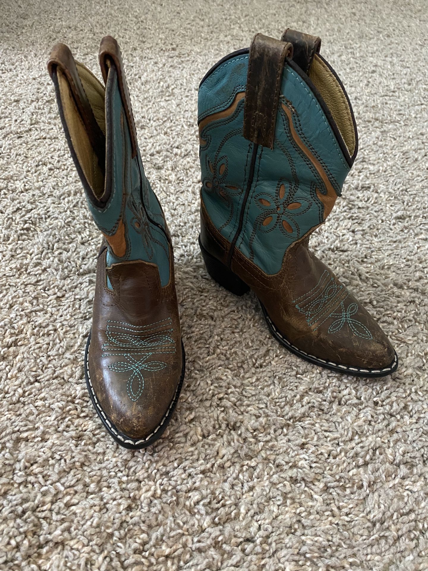 Kids Smoky Mountain Blue Leather Cowboy Boots 9