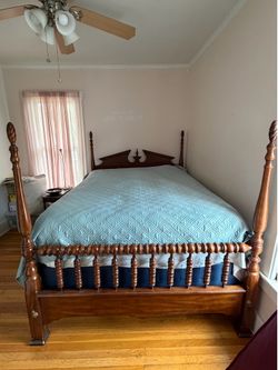 Dark mahogany wood queen bed frame