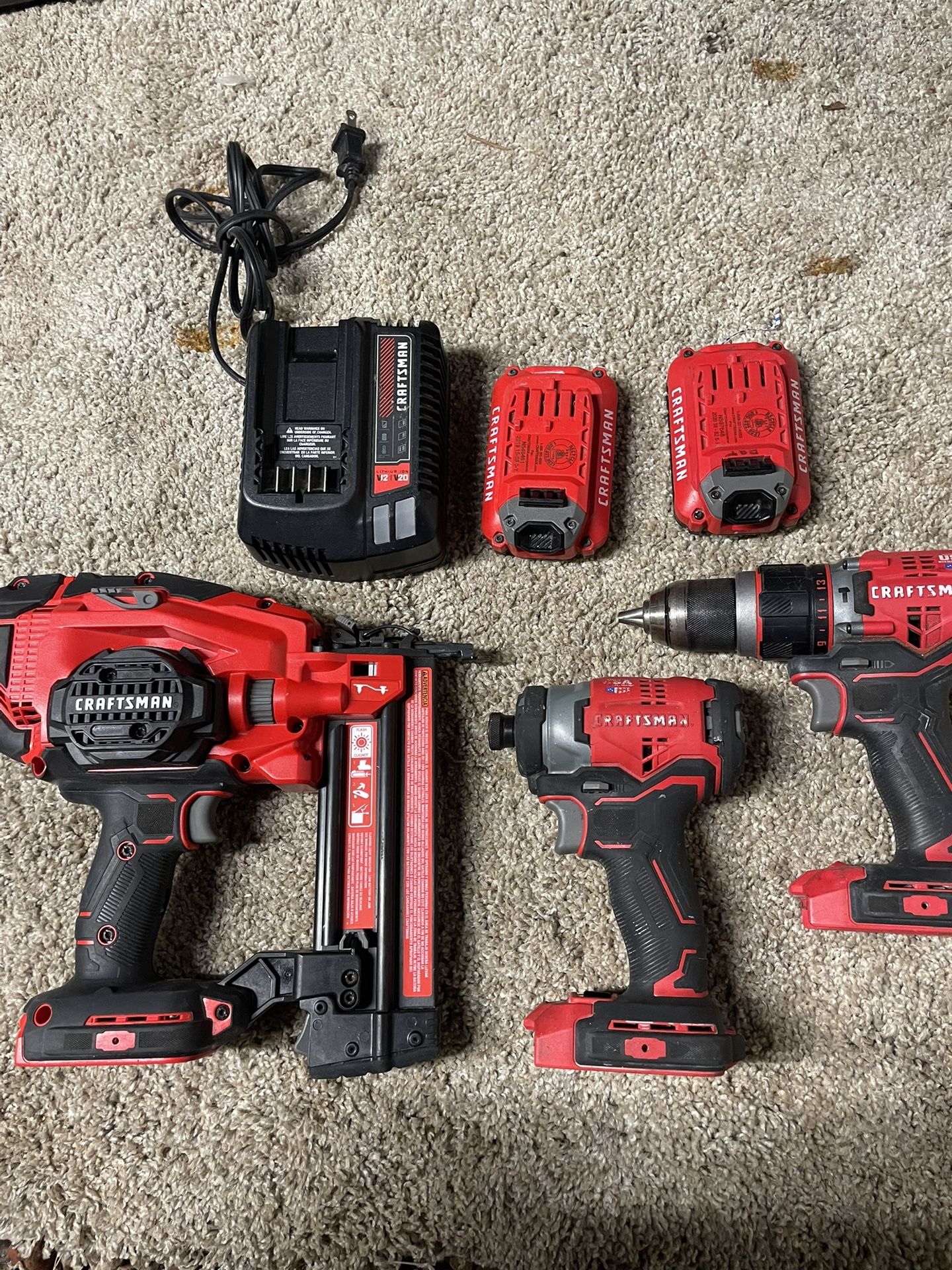 Craftsman Brad Gun, Impact, Hammer Drill Charger &2 Batteries GREAT DEAL !!!
