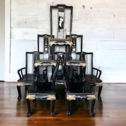 Vintage Chinoiserie Black Lacquer Dining Chairs