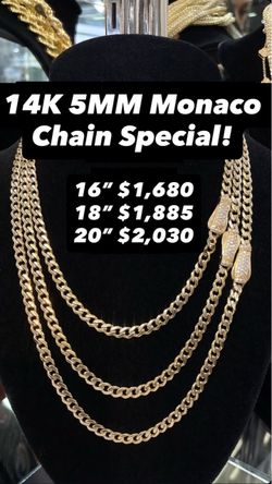 14K 5MM Monaco  Chain