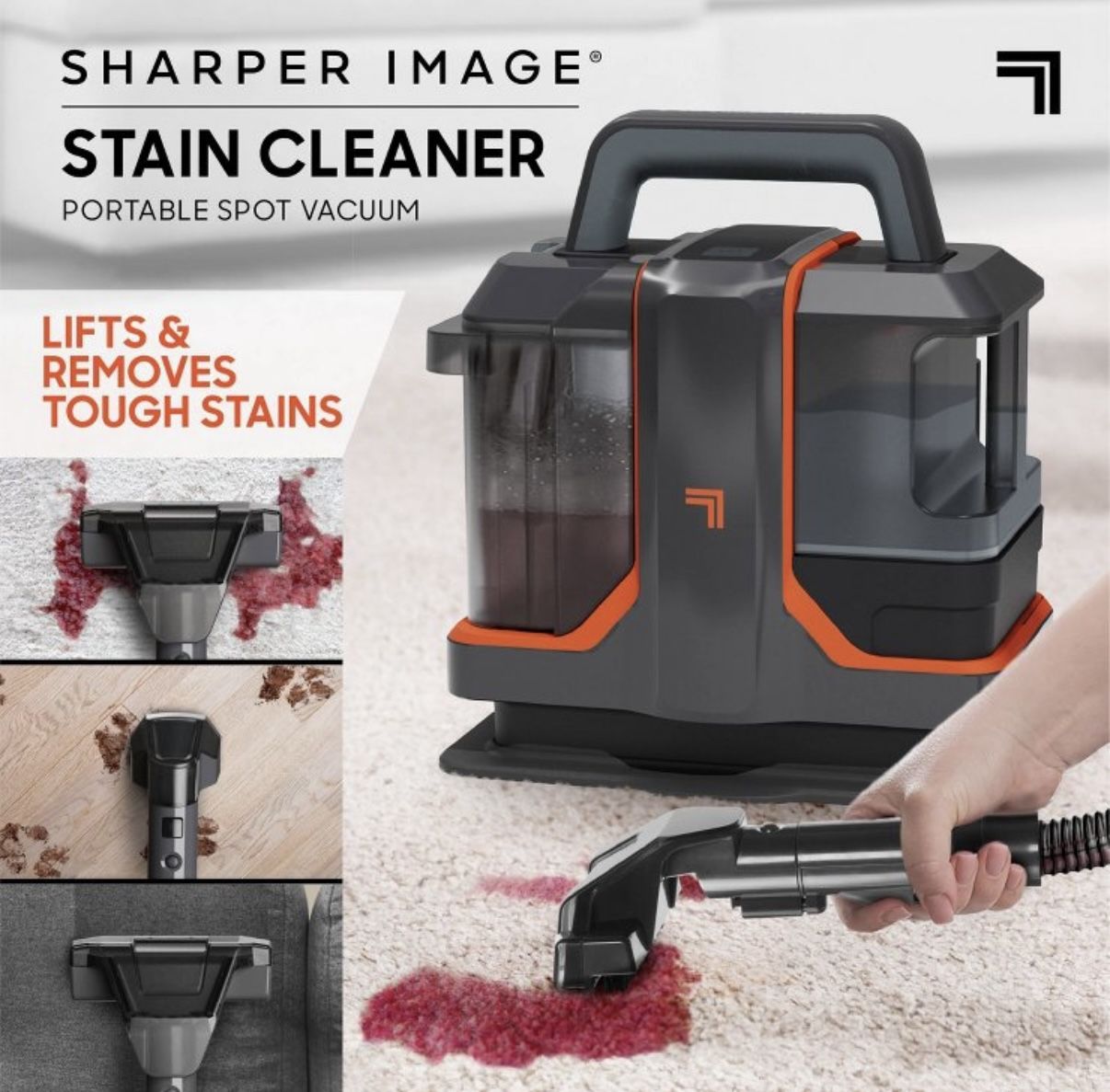 Sharper Image Stain Cleaner Portable Spot Vacuum 16 Ft Cord Black: Handheld Electric Carpet Cleaner, Foam Filter, 1 Year Warranty