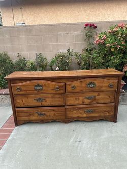Wood Dresser with Ornate Hardware Antique