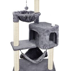 Cat Tree with Cat Condo and Big Hammock, Grey