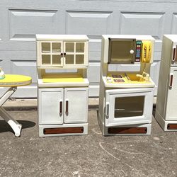 Lot Of Vintage Little Tikes Play Toys. Kitchen, Refrigerator, Pantry, Ironing Board With Iron, Market With Play Food, Shopping Cart ($215 For All)