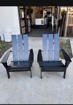 New In Box Set Of 2 Outdoor Acacia Wood Foldable Adirondack Chair, Black. 30"X 31"X