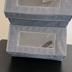 Gray Stackable Storage Bins, Closet Organizers with Windows (Non-Woven Fabric, Set of 2)