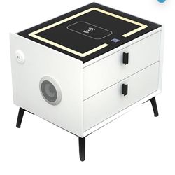 Smart Nightstands with Wireless Charging Station, USB Port, Nightstand with 3 Color LED Lights and Speaker, Modern Wooden End Side Table for Bedroom, 