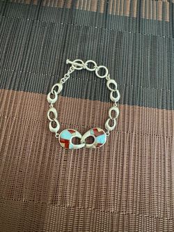 Marahlago Rare Retired Larimar/ Abalone 925 Sterling Silver Bracelet