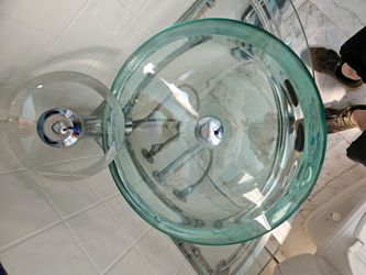 All glass corner sink and fixture for bathroom