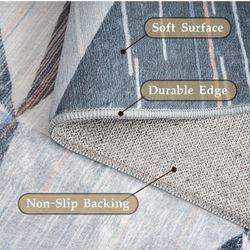 HOMFINE Washable Modern Area Rug - Geometric 5x7 Rugs for Living Room, Bedroom, Machine Washable Rug Soft Non Slip Non Shedding Area Rug - Blue, 5'x7