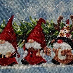 Adorable Gnomes Carrying Xmas Tree Painted With Thread
