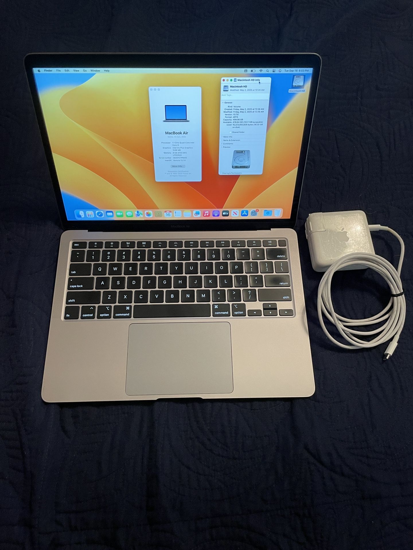 (#34) 13” 2020 Apple (MacBook Air "Core i5" 1.1 8 RAM, 512 GB Flash 