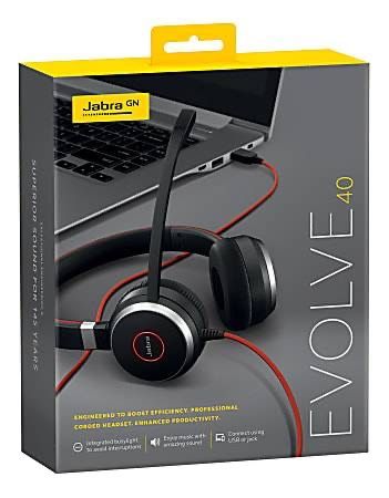 Jabra Evolve 40 Stereo Headset – Wired, On-Ear, USB & 3.5mm Jack