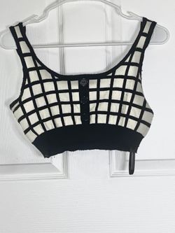 Small West Of Melrose Black And White Plaid Top With Button Design