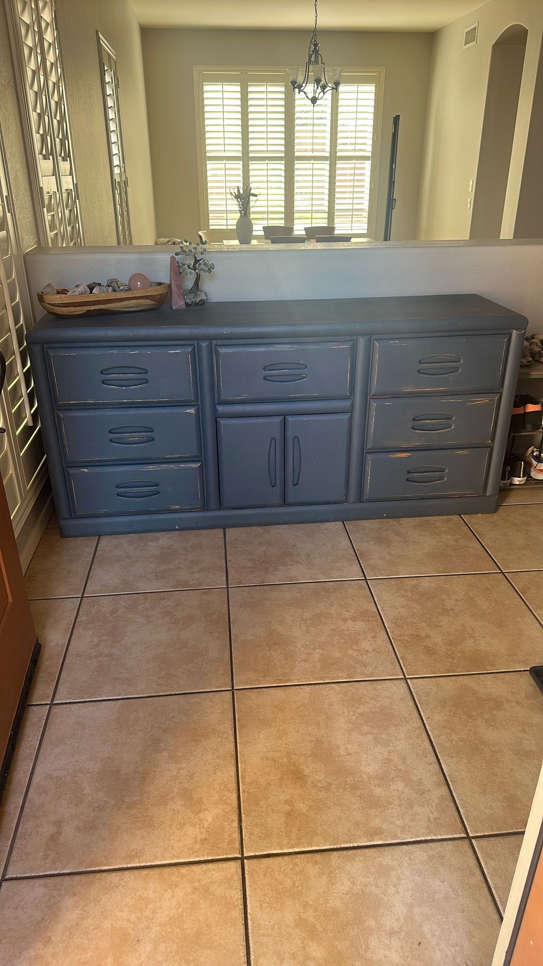 Distressed Blue Solid Wood Dresser