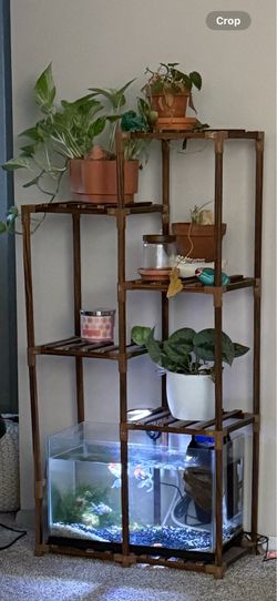 Wooden shelf with fish tank
