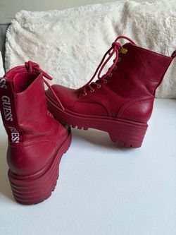 Guess Red Platform Combat Boots Size 6.5