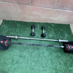 Lifting  Bundle - BowFlex SelectTech 2080 Curl Bar, Standard 45lb Barbell, Pair Of 10lb Dumbbells 
