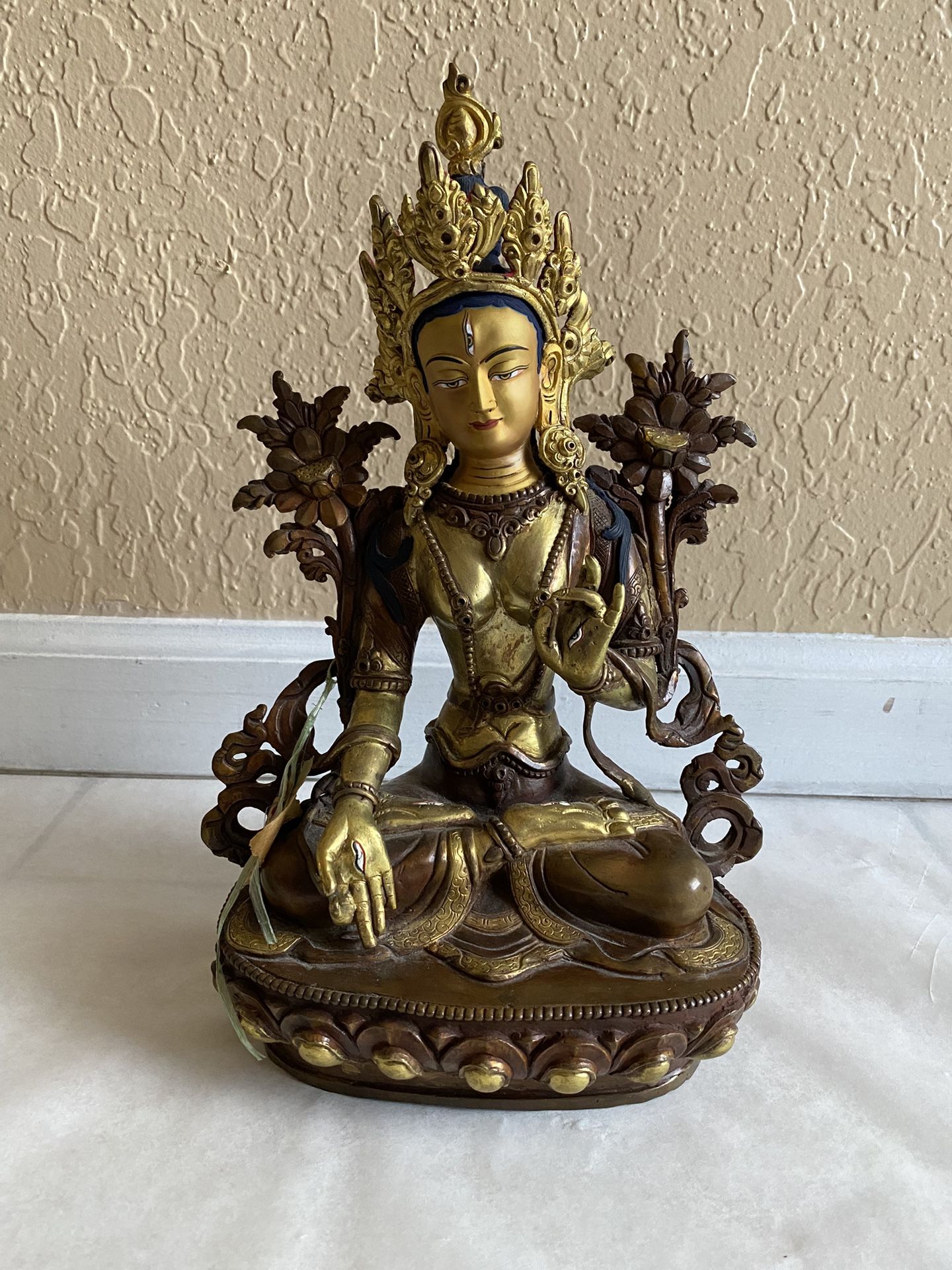 Large Handmade Green Tara Buddha Statue 13”x7.5”