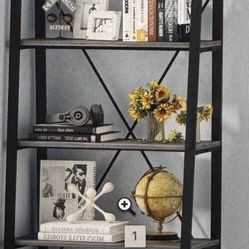 Tier Ladder Shelf, Industrial Leaning Bookcase Grey Oak