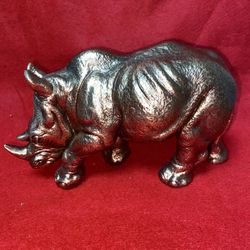 Vintage 7 Inch x 4.5 Inch Copper Plated Alabaster Greek Rhino Statue Imported From Greece (3 available)
