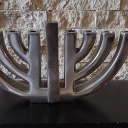 Modern Brutalist Style Aluminum Menorah 4 inches high x 8 inches wide; weight 2 lb