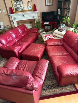 Natuzzi leather 2 couches, 1 chair and 1 footstool