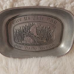 Wilton Armetale bread serving tray "Give us this day Our daily bread" pewter plate 9.5" X 6.5"