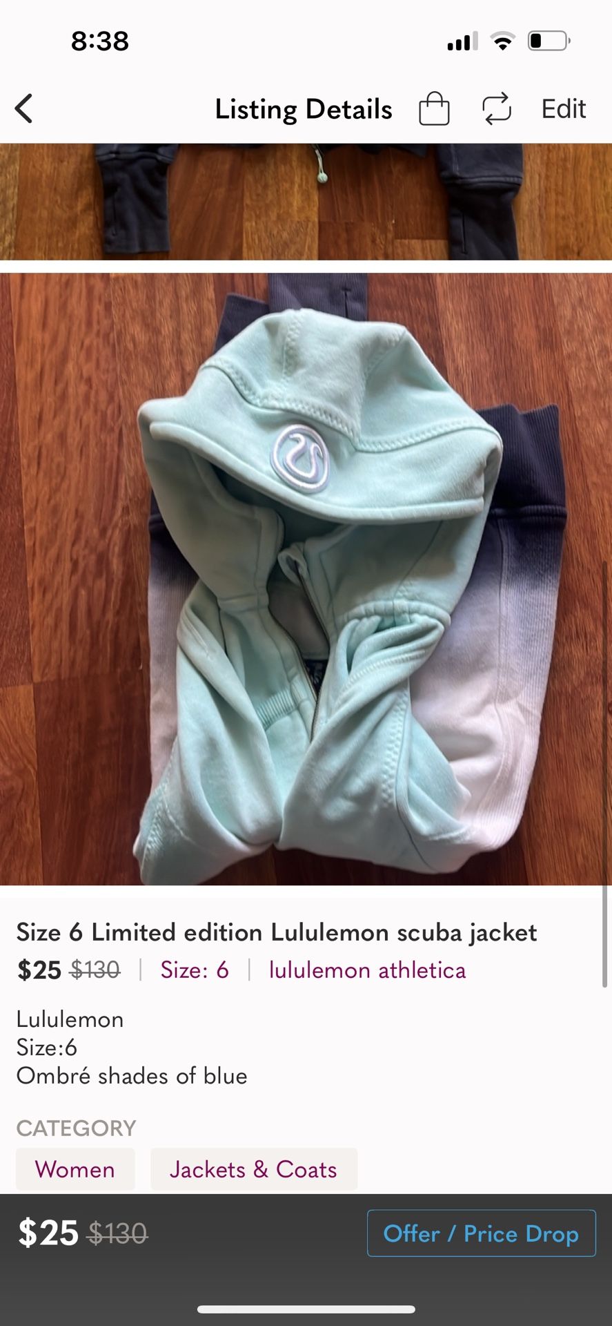 Lululemon Scuba Jacket (WILLING TO LOWER PRICE)