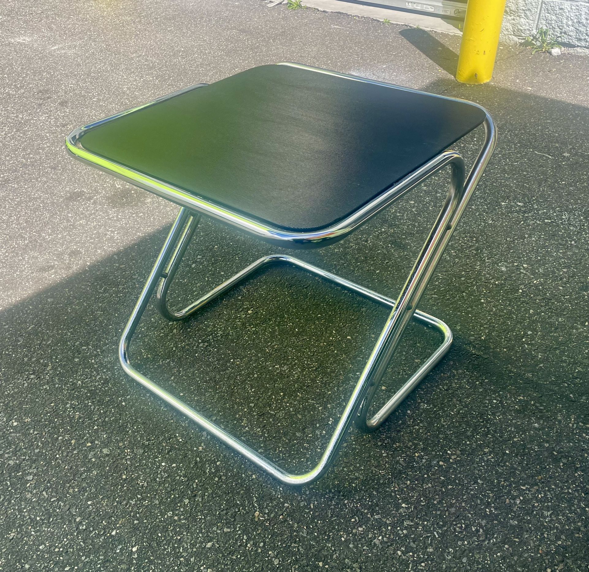Mid Century Modern Tubular Chrome Glass Square Side Table (Needs TLC)