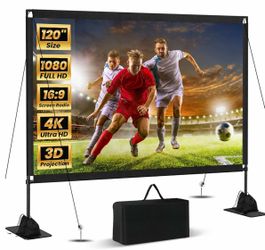 (F-21) 120inch Projector Screen with Stand: Portable Projector Screen Outdoor Indoor Front/Rear16:9 4K HD with Carry Bag Sandbag- Movie Screen for Bac