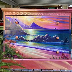 Stunning Illuminating Sunset Over The Ocean Vintage Chest 