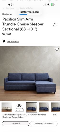 Pottery Barn Pacifica Slim Arm Trundle Chaise Sleeper Sectional