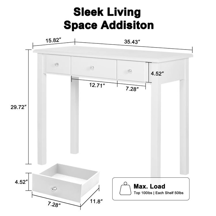 small writing desk with drawers, study table, vanity makeup desk 