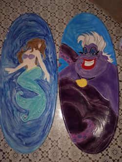 one of a kind little mermaid inspired decorative plates Ursula and Ariel $35 OBO
