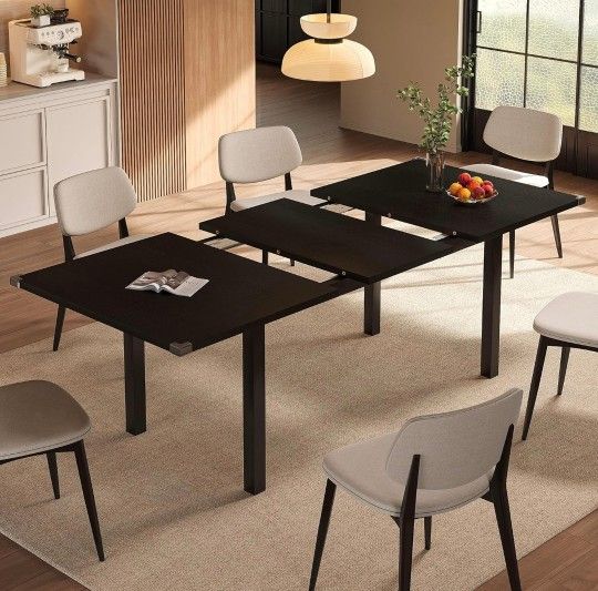 Extendable Dining Table for 4-6, 63" Farmhouse Kitchen Table, Rectangular Dining Room Tables for Dining, Kitchen, Office, Living Room, Wooden Tables,