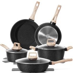 12 Pcs Pots and Pans Set Non Stick, Cookware Sets Black Granite Induction Cookware, Non-toxic Healthy Nonstick Kitchen Cooking Set with Frying Pans Se