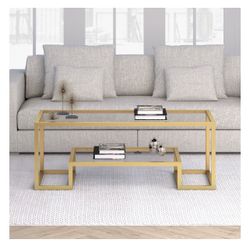 Evelyn&Zoe Contemporary Coffee Table with Glass Top and Shelf