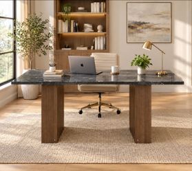 71-inch Executive Desk Computer Desk with Imitation Marble Tabletop, Writing Conference Table Workstation for Office, Study