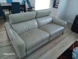 Light Gray Leather Recliner Sofa