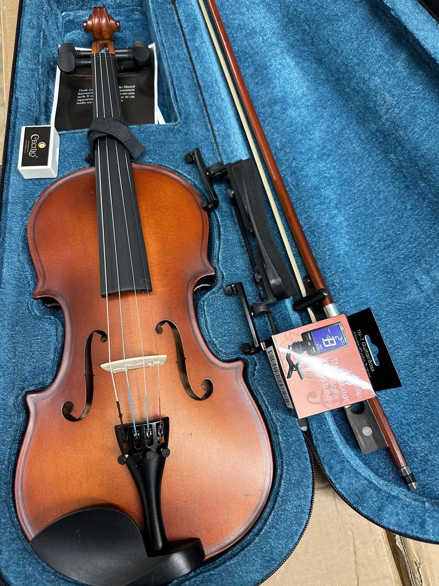 3/4 Size Violin with New Bow, Digital Tuner, Shoulder Rest, Extra Strings $130 Firm