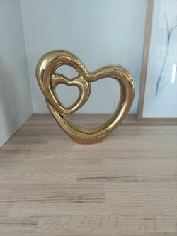 Gold Ceramic Double Heart Sculpture