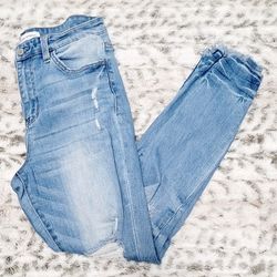 Woman's Flying Monkey High Waist Distressed Skinny Blue Jeans